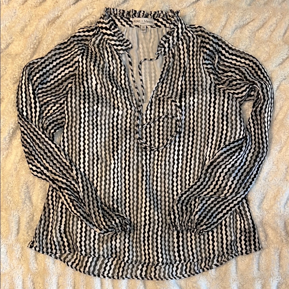 Black and White Striped Women's Blouse